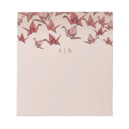 Elegant Origami Papier Kraan Rood Monogram Notitieblok