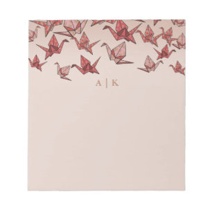 Elegant Origami Papier Kraan Rood Monogram Notitieblok