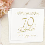 Elegant Ornament 70 en Fabulous 70th Birthday Servet<br><div class="desc">Elegant Ornament 70 en Fabulous 70th Birthday Napkins. 70 en fantastisch gezegde in trendy golden script en een gouden versiering. Pas het aan met jouw naam en je leeftijd,  en maak je eigen elegante verjaardagsfeestje voor het verjaardagsfeest van een vrouw.</div>