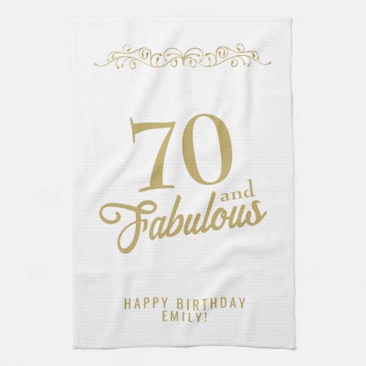 Elegant Ornament 70 en Fabulous 70th Birthday Theedoek (Verticaal)