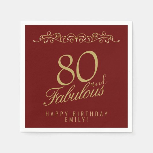 Elegant Ornament 80 en Fabulous 80th Birthday Servet (Voorkant)