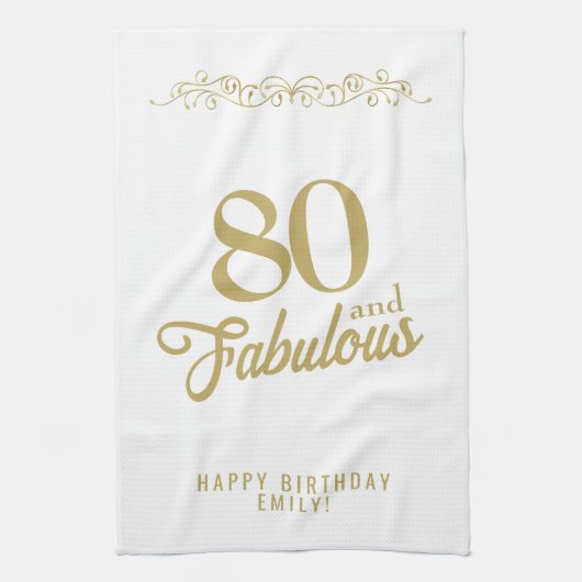 Elegant Ornament 80 en Fabulous 80th Birthday Theedoek (Verticaal)