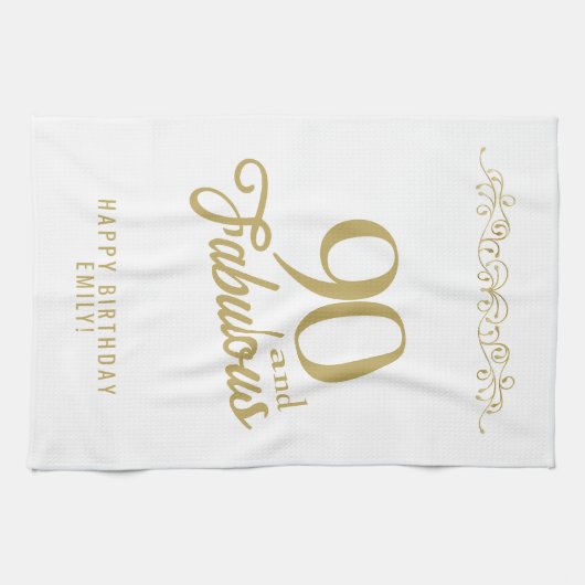 Elegant Ornament 90 en Fabulous 90th Birthday Theedoek (Horizontaal)