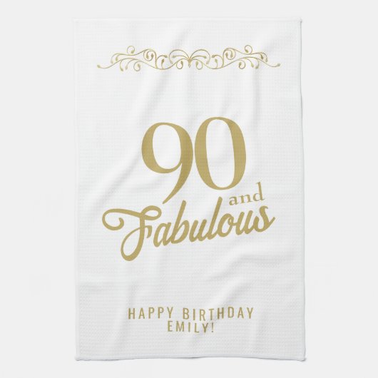 Elegant Ornament 90 en Fabulous 90th Birthday Theedoek (Verticaal)