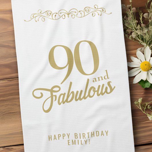 Elegant Ornament 90 en Fabulous 90th Birthday Theedoek