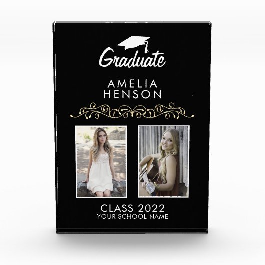 Elegant Ornament Black Afstuderen Keepslag 2 Fotoblokken (Voorkant)