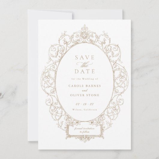 Elegant Ornament Bloemen Lijst Opslaan Datum Kaart (Voorkant)