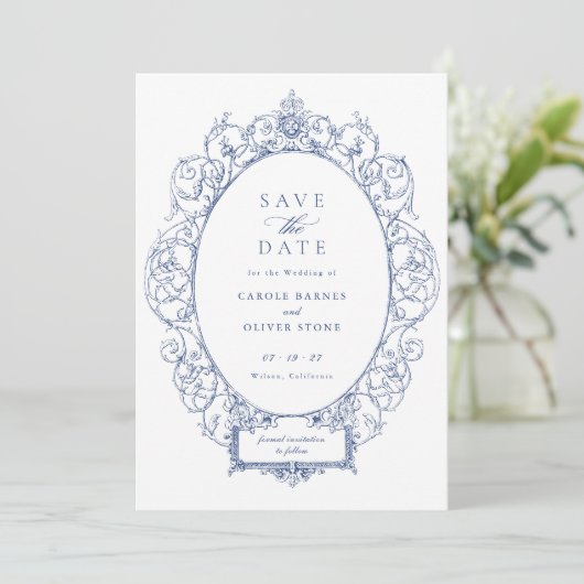 Elegant Ornament Bloemen Lijst Opslaan Datum Kaart (Staand voorkant)