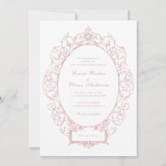 Elegant Ornament Bloemenblad Lijst Bruiloft Kaart (Voorkant)