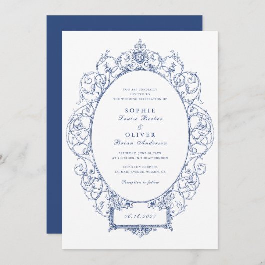  Elegant Ornament Bloemenblad Lijst Bruiloft Kaart (Voorkant / Achterkant)