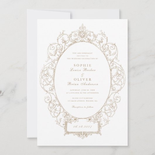 Elegant Ornament Bloemenblad Lijst Bruiloft Kaart (Voorkant)