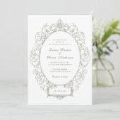  Elegant Ornament Bloemenblad Lijst Bruiloft Kaart (Staand voorkant)