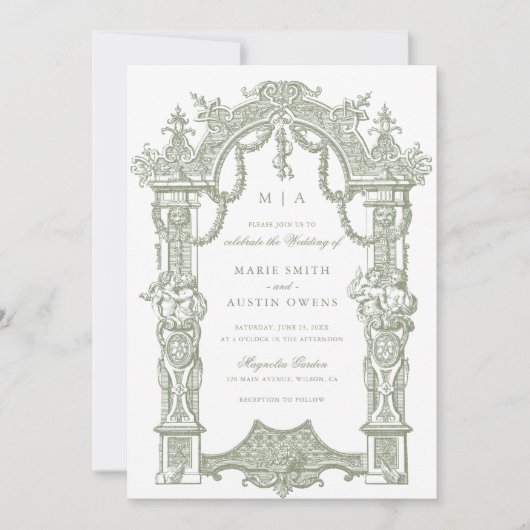 Elegant Ornament Border Lijst Sage Wedding Kaart (Voorkant)