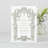 Elegant Ornament Border Lijst Sage Wedding Kaart (Staand voorkant)