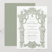 Elegant Ornament Border Lijst Sage Wedding Kaart (Voorkant / Achterkant)