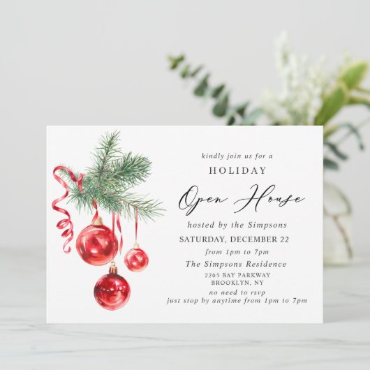 Elegant Ornament CHRISTMAS HOLIDAY OPEN HOUSE Kaart (Staand voorkant)