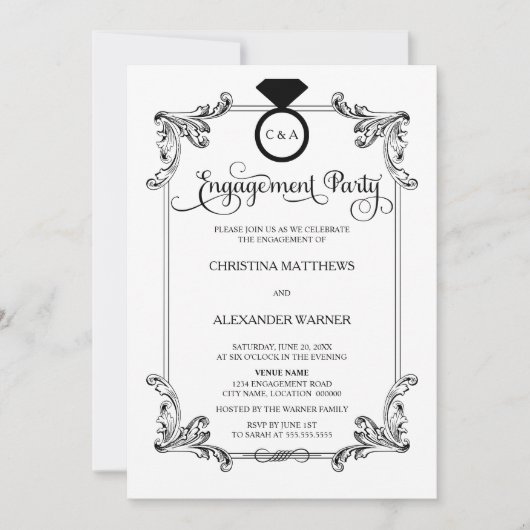 Elegant Ornament Engagement Party Kaart (Voorkant)