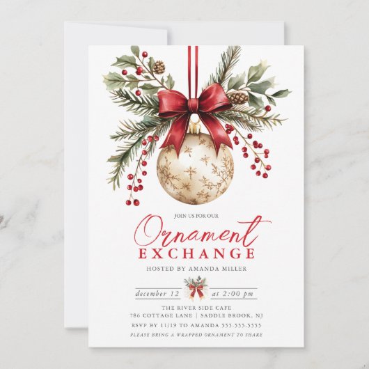 Elegant Ornament Exchange Invite Kaart (Voorkant)