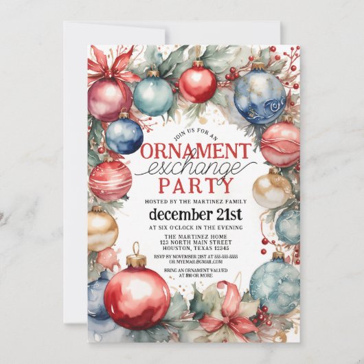 Elegant Ornament Exchange Kerstfeest Kaart (Voorkant)