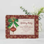 Elegant Ornament & Gold Glitter Holiday Party Kaart (Staand voorkant)