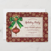 Elegant Ornament & Gold Glitter Holiday Party Kaart (Voorkant)