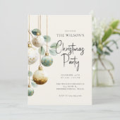 Elegant Ornament Green Gold Holiday Invitation Kaart (Staand voorkant)