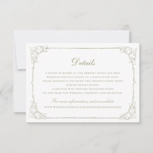  Elegant Ornament Lijst bruiloft details Kaart (Voorkant)