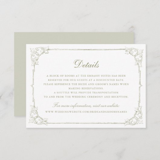  Elegant Ornament Lijst bruiloft details Kaart (Voorkant / Achterkant)