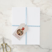 Elegant Ornament Vrolijk Kerstfeest Rood Goud Foto Cadeaulabel (Met Touw)