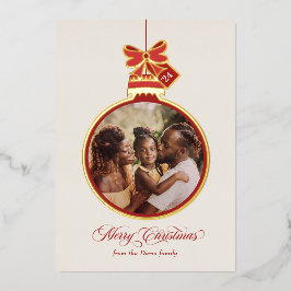 Elegant Ornament Vrolijk Kerstfeest Rood Goud Foto Folie Feestdagenkaart