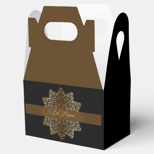 Elegant Ornamental Gold en Black Eid Mubarak Bedankdoosjes (Geopend)