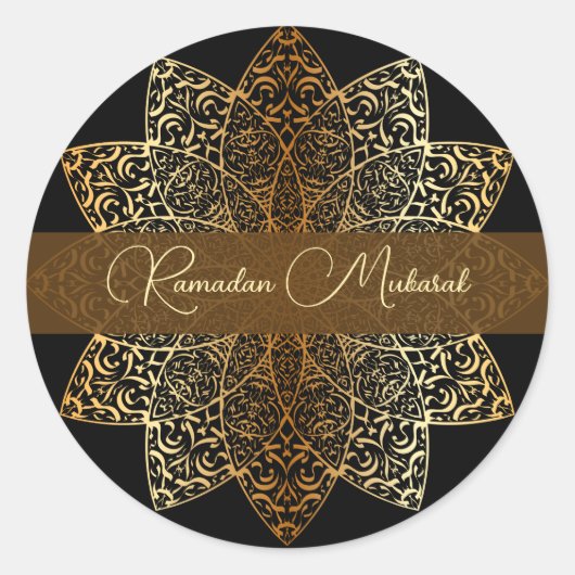 Elegant Ornamental Gold en Black Ramadan Mubarak Ronde Sticker (Voorkant)