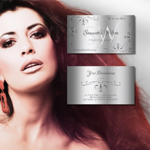 Elegant Ornamental Silver Corners Initialen Visitekaartje