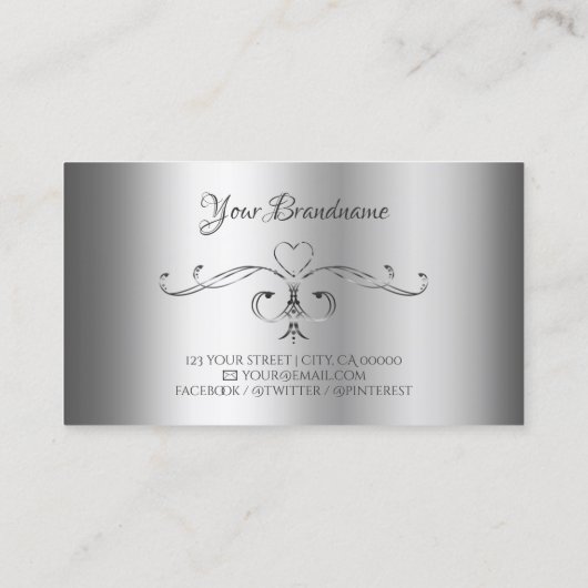 Elegant Ornamental Silver  Corners Initialen Visitekaartje (Achterkant)