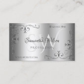 Elegant Ornamental Silver  Corners Initialen Visitekaartje (Voorkant)