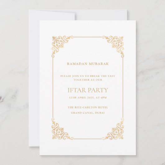 Elegant Ornate Baroque Gold Script Iftar Party Kaart (Voorkant)