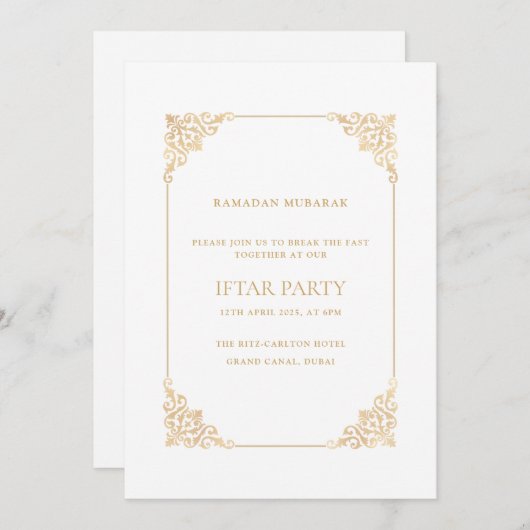 Elegant Ornate Baroque Gold Script Iftar Party Kaart (Voorkant / Achterkant)