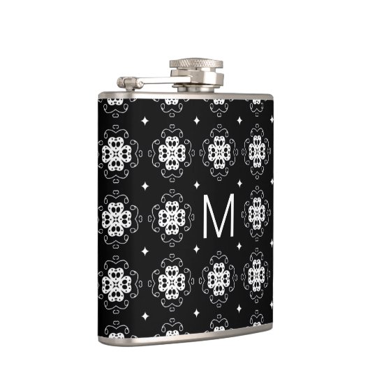 Elegant Ornate Black and White Pattern Monogram Heupfles (Rechts)