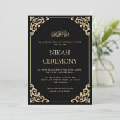 Elegant Ornate Black Gold Nikah Ceremony Wedding Kaart (Staand voorkant)