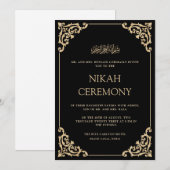 Elegant Ornate Black Gold Nikah Ceremony Wedding Kaart (Voorkant / Achterkant)