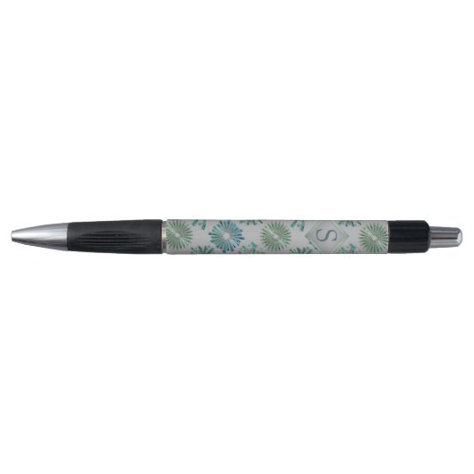 Elegant Ornate Blue Green Pattern Monogram Pen (Voorkant)