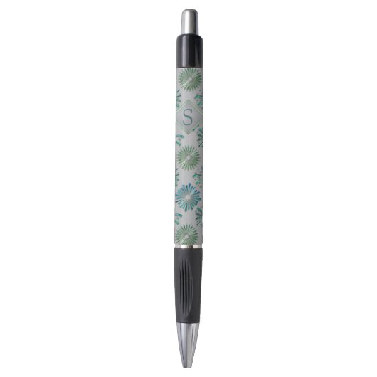 Elegant Ornate Blue Green Pattern Monogram Pen (Voorkant Verticaal)