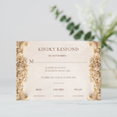 Elegant Ornate Gold Floral RSVP Response Card (Staand voorkant)