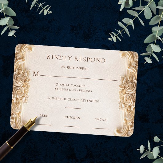 Elegant Ornate Gold Floral RSVP Response Card Kaartje