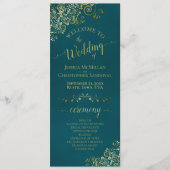 Elegant Ornate Golden Curls on Dark Teal Wedding Programmakaart (Voorkant)