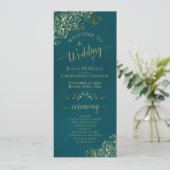 Elegant Ornate Golden Curls on Dark Teal Wedding Programmakaart (Staand voorkant)