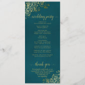 Elegant Ornate Golden Curls on Dark Teal Wedding Programmakaart (Achterkant)