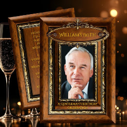 Elegant Ornate Rustic Gold Wood Photo Birthday men Kaart