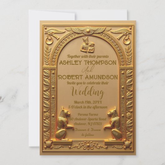 Elegant Oud-Egyptisch Gouden Trouw- Kaart (Voorkant)