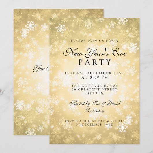 Elegant oud en nieuw-feest goud winter kaart (Voorkant / Achterkant)